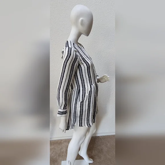 A.L.C. Silk Navy and White Striped Mini Shirt Dress Size XS - Picture 3 of 8